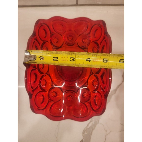 Vintage L E Smith Amberina Red Moon & Stars Glass Banana Boat Fruit Dish - Picture 9 of 10
